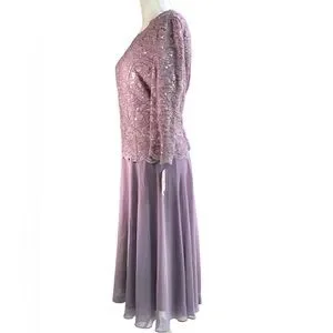 green emerald velvet dress Alex Evenings Petite Caroline Flutter Sleeve Sequin Gown Mink / 12p main image 1